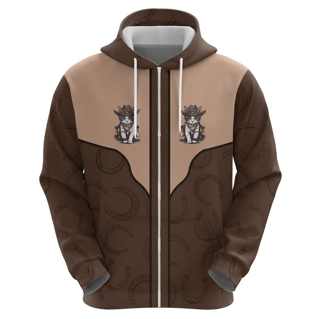 Cowcat Hoodie Cowboy Cat Meowdy Retro Western Yoke Brown DT05