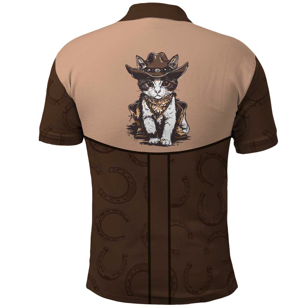 Cowcat Polo Shirt Cowboy Cat Meowdy Retro Western Yoke Brown DT05