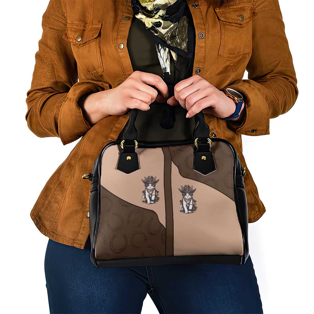 Cowcat Shoulder Handbag Cowboy Cat Meowdy Retro Western Yoke Brown DT05