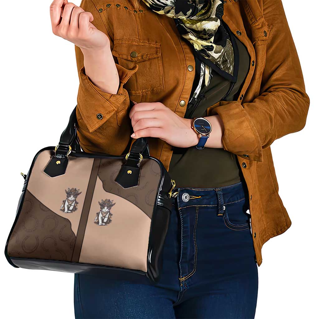 Cowcat Shoulder Handbag Cowboy Cat Meowdy Retro Western Yoke Brown DT05