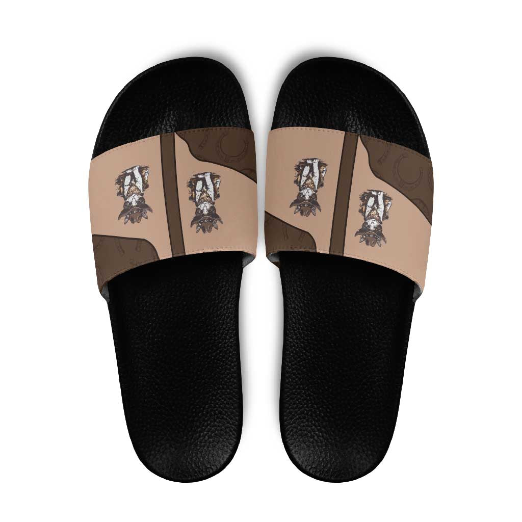 Cowcat Slide Sandals Cowboy Cat Meowdy Retro Western Yoke Brown DT05