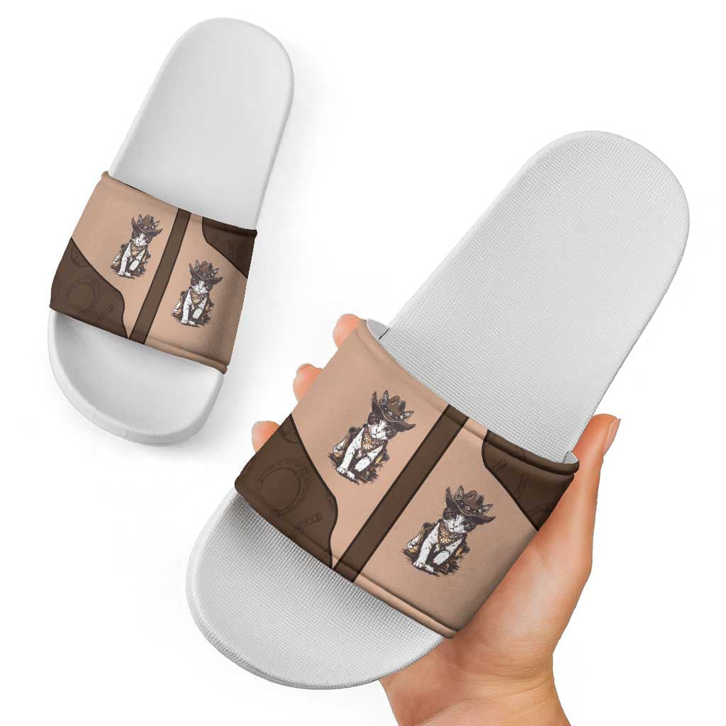 Cowcat Slide Sandals Cowboy Cat Meowdy Retro Western Yoke Brown DT05