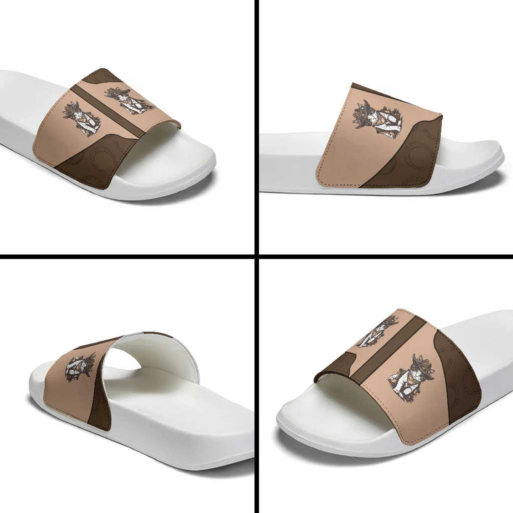 Cowcat Slide Sandals Cowboy Cat Meowdy Retro Western Yoke Brown DT05