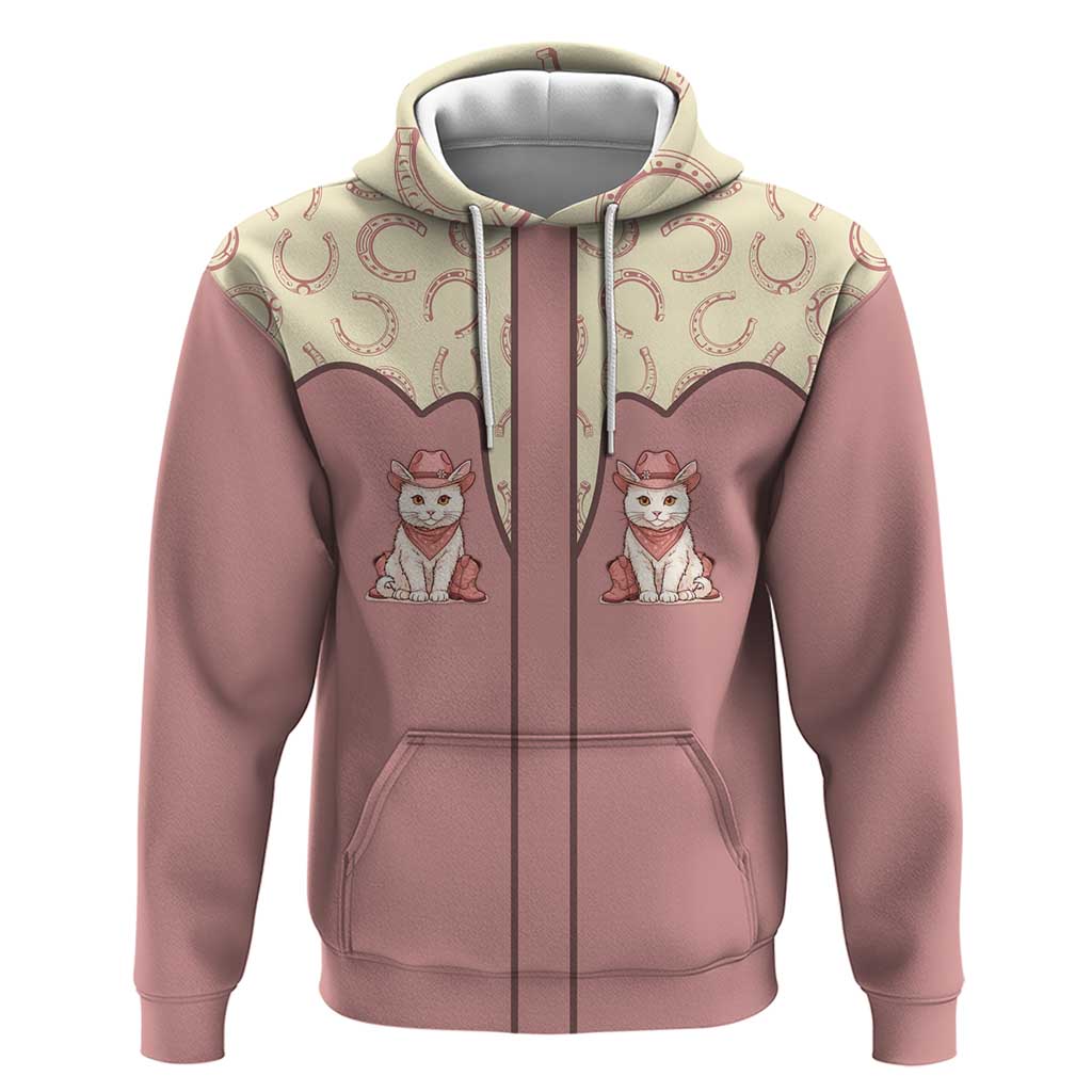 Cowcat Hoodie Cowboy Cat Meowdy Retro Western Yoke Pink DT05