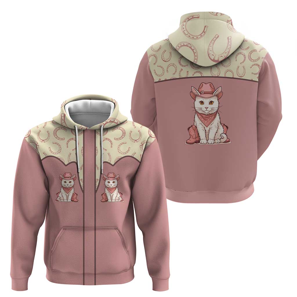 Cowcat Hoodie Cowboy Cat Meowdy Retro Western Yoke Pink DT05