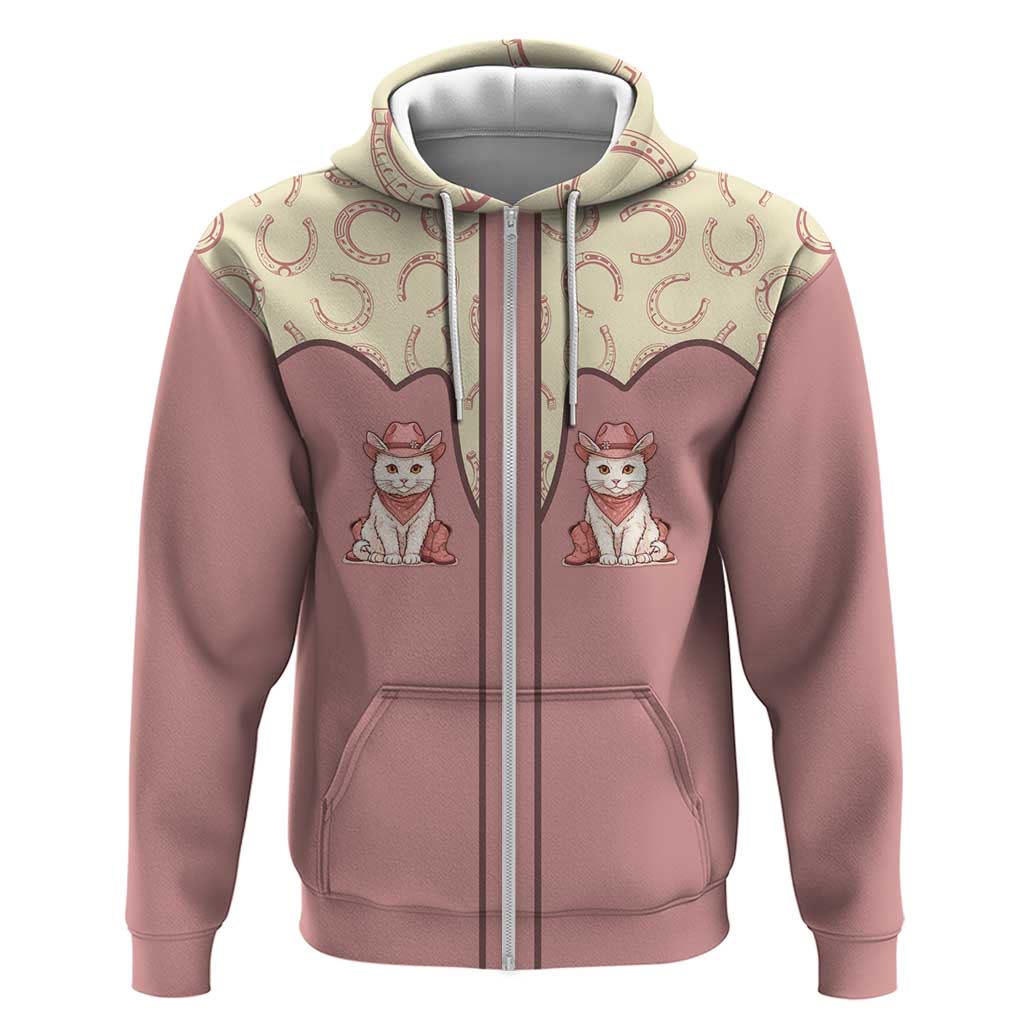Cowcat Hoodie Cowboy Cat Meowdy Retro Western Yoke Pink DT05
