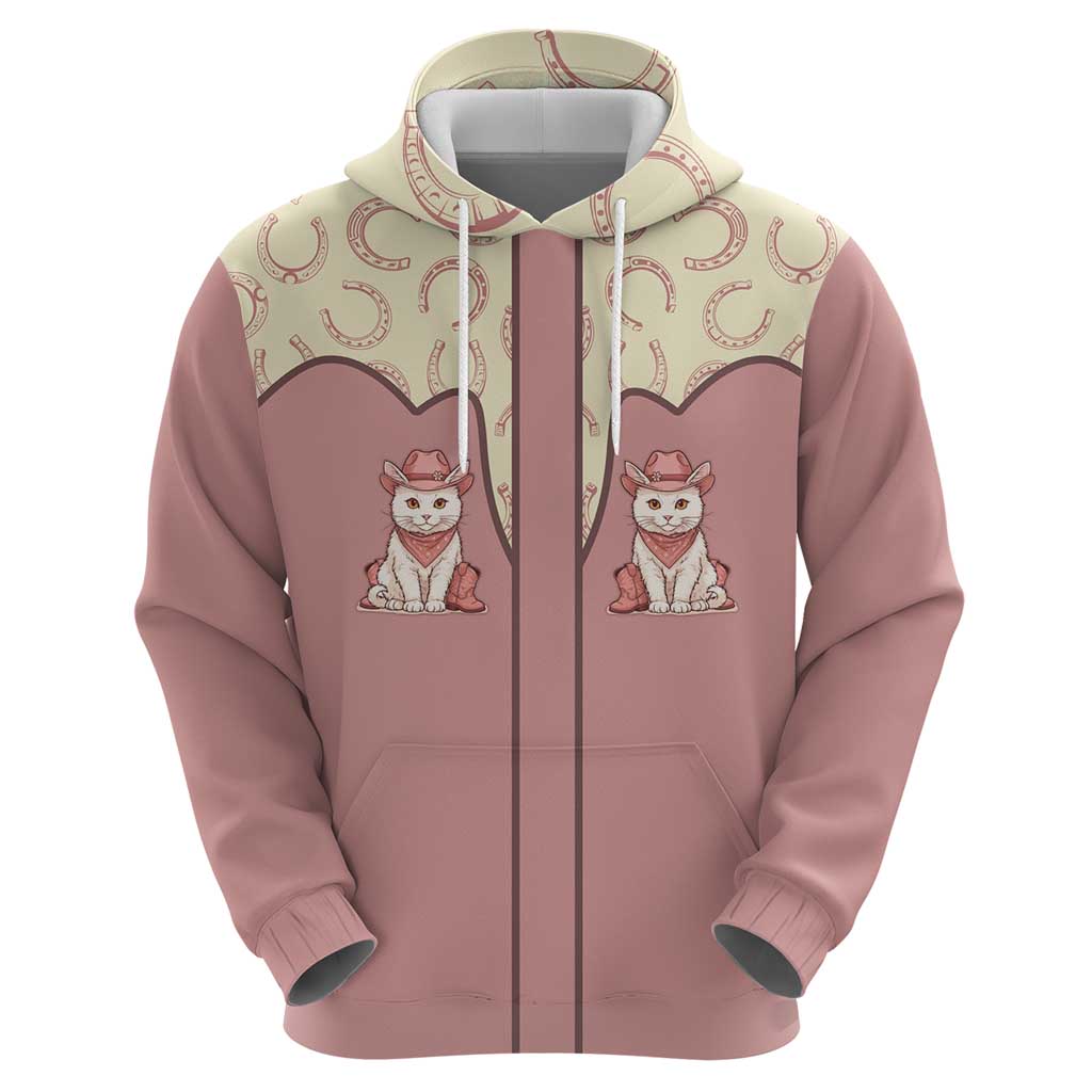 Cowcat Hoodie Cowboy Cat Meowdy Retro Western Yoke Pink DT05