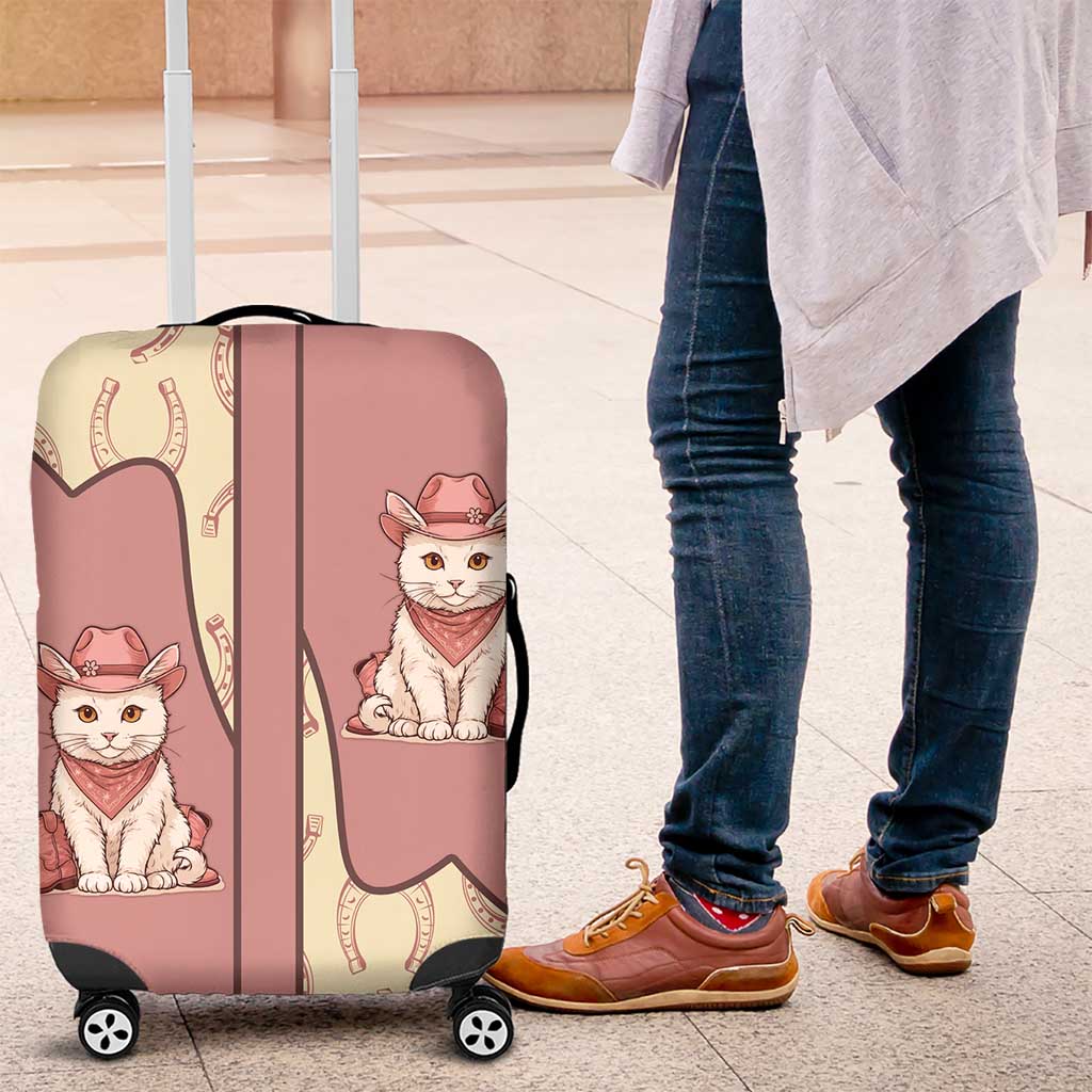 Cowcat Luggage Cover Cowboy Cat Meowdy Retro Western Yoke Pink DT05