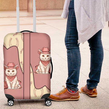 Cowcat Luggage Cover Cowboy Cat Meowdy Retro Western Yoke Pink DT05