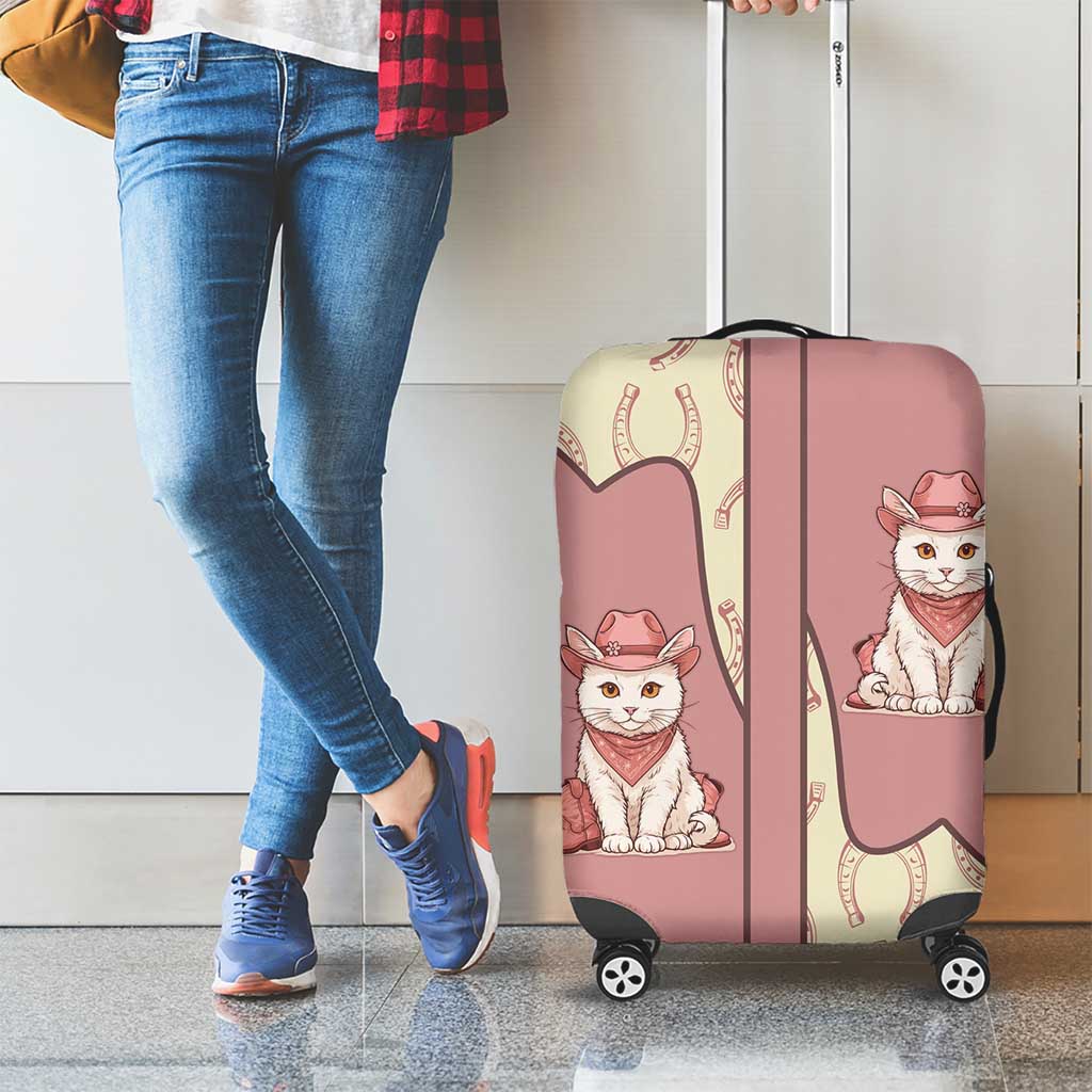 Cowcat Luggage Cover Cowboy Cat Meowdy Retro Western Yoke Pink DT05