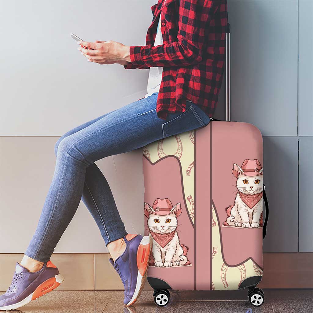 Cowcat Luggage Cover Cowboy Cat Meowdy Retro Western Yoke Pink DT05