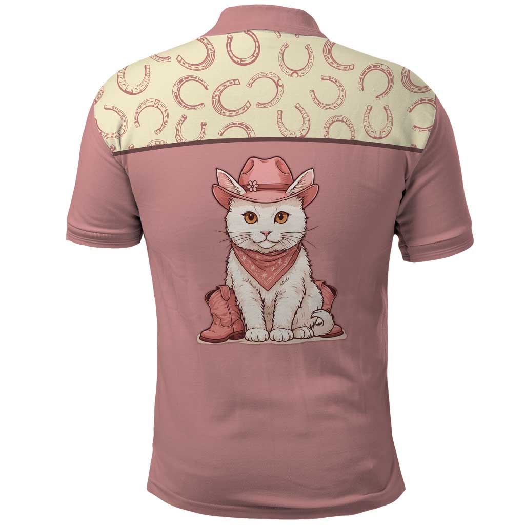 Cowcat Polo Shirt Cowboy Cat Meowdy Retro Western Yoke Pink DT05