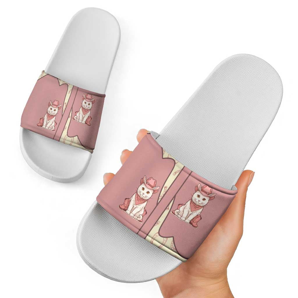 Cowcat Slide Sandals Cowboy Cat Meowdy Retro Western Yoke Pink DT05