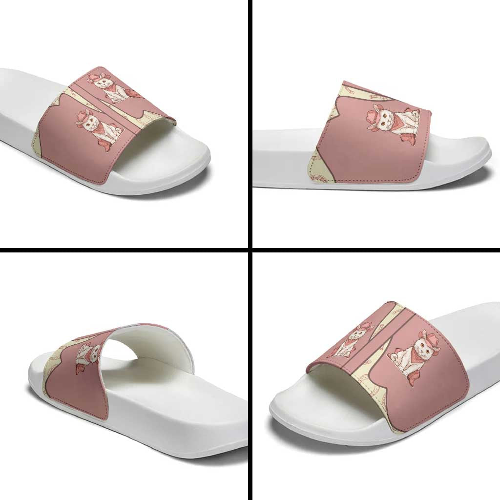 Cowcat Slide Sandals Cowboy Cat Meowdy Retro Western Yoke Pink DT05