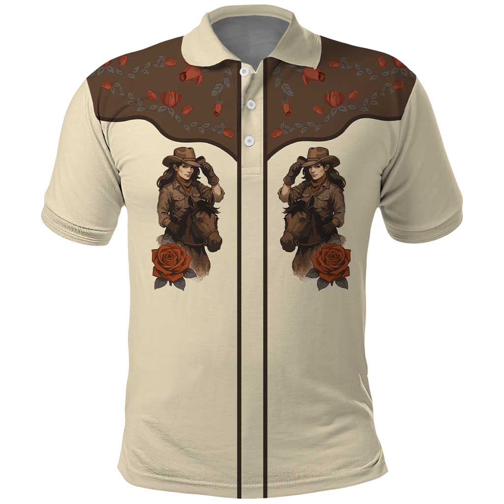 Cowgirl Polo Shirt Rose Retro Western Yoke DT05
