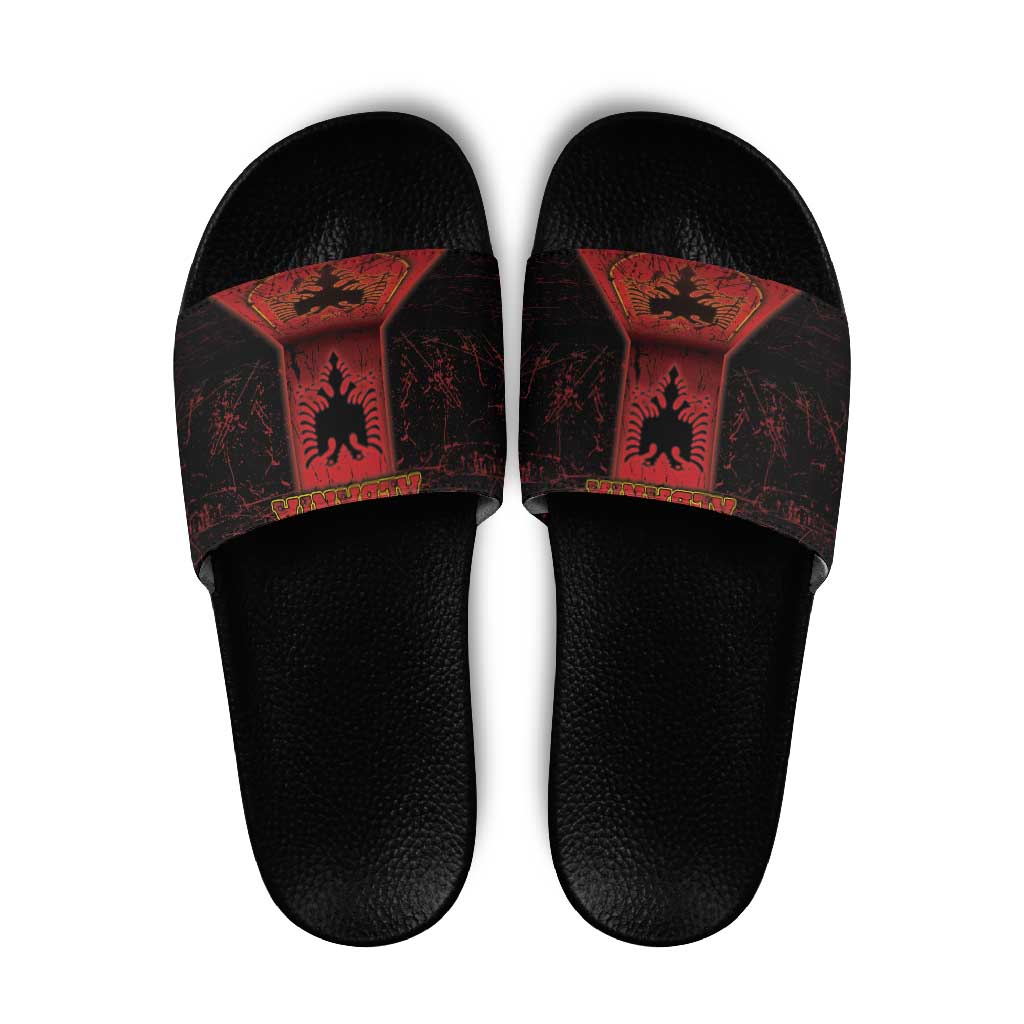 Albania Slide Sandals Black Double Headed Eagle DT05