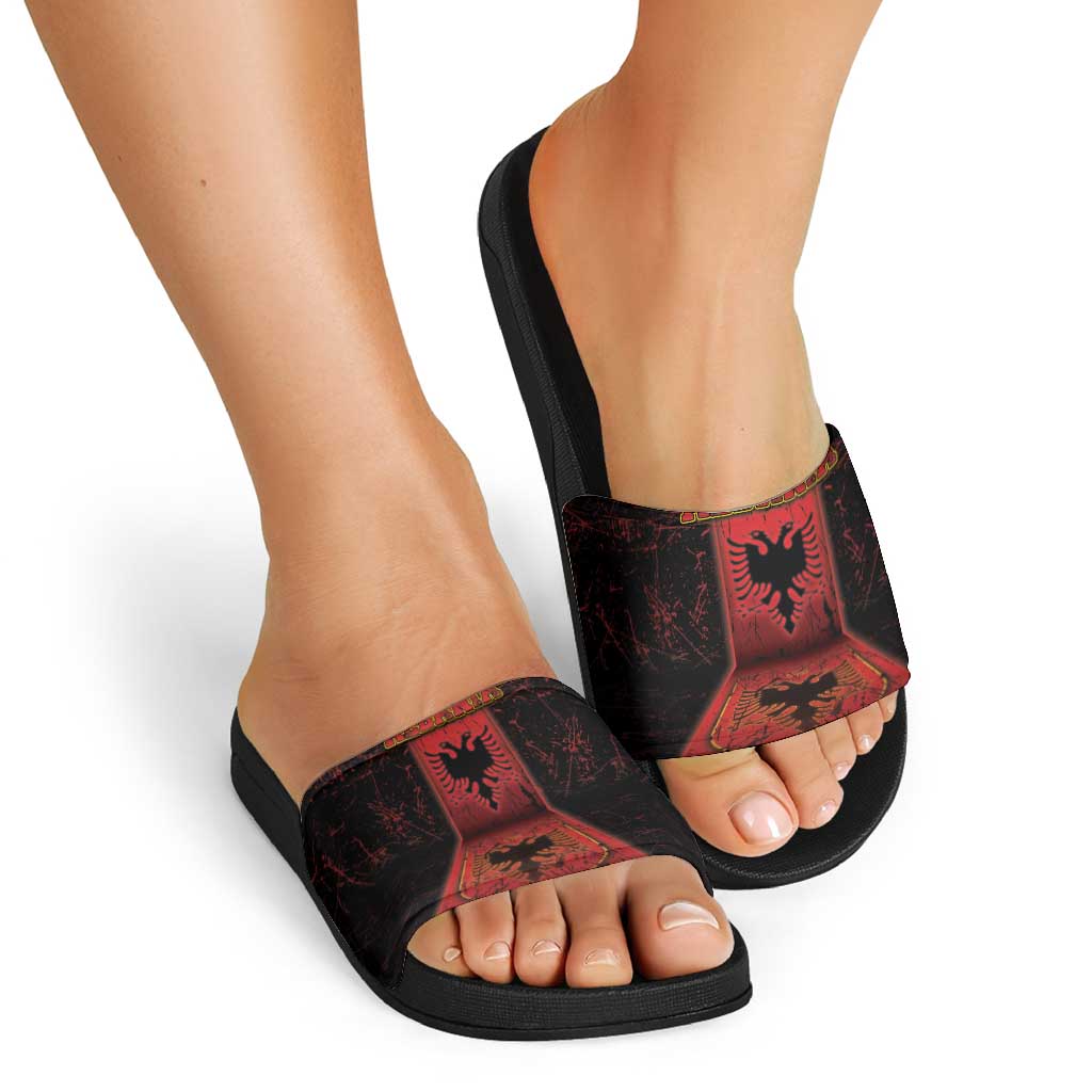 Albania Slide Sandals Black Double Headed Eagle DT05