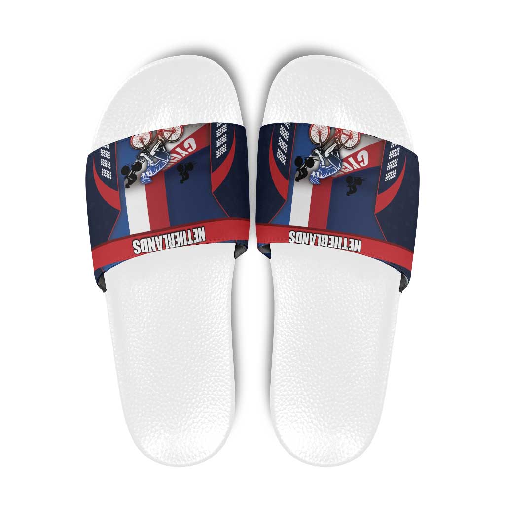 Netherlands Cycling Slide Sandals Sporty Style Navy DT05