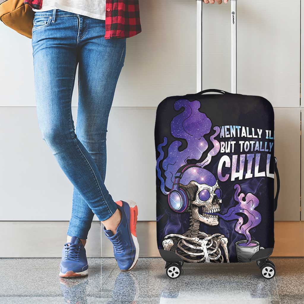 Skull Luggage Cover Mentally Ill But Totally Chill DT05