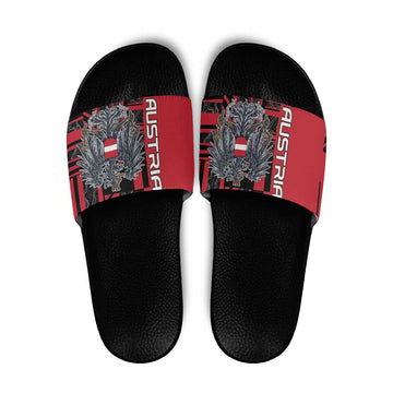 Austria Slide Sandals Black Eagle Badge With Patterns DT05