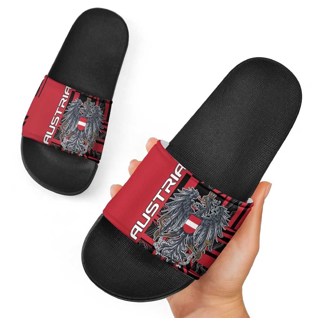 Austria Slide Sandals Black Eagle Badge With Patterns DT05