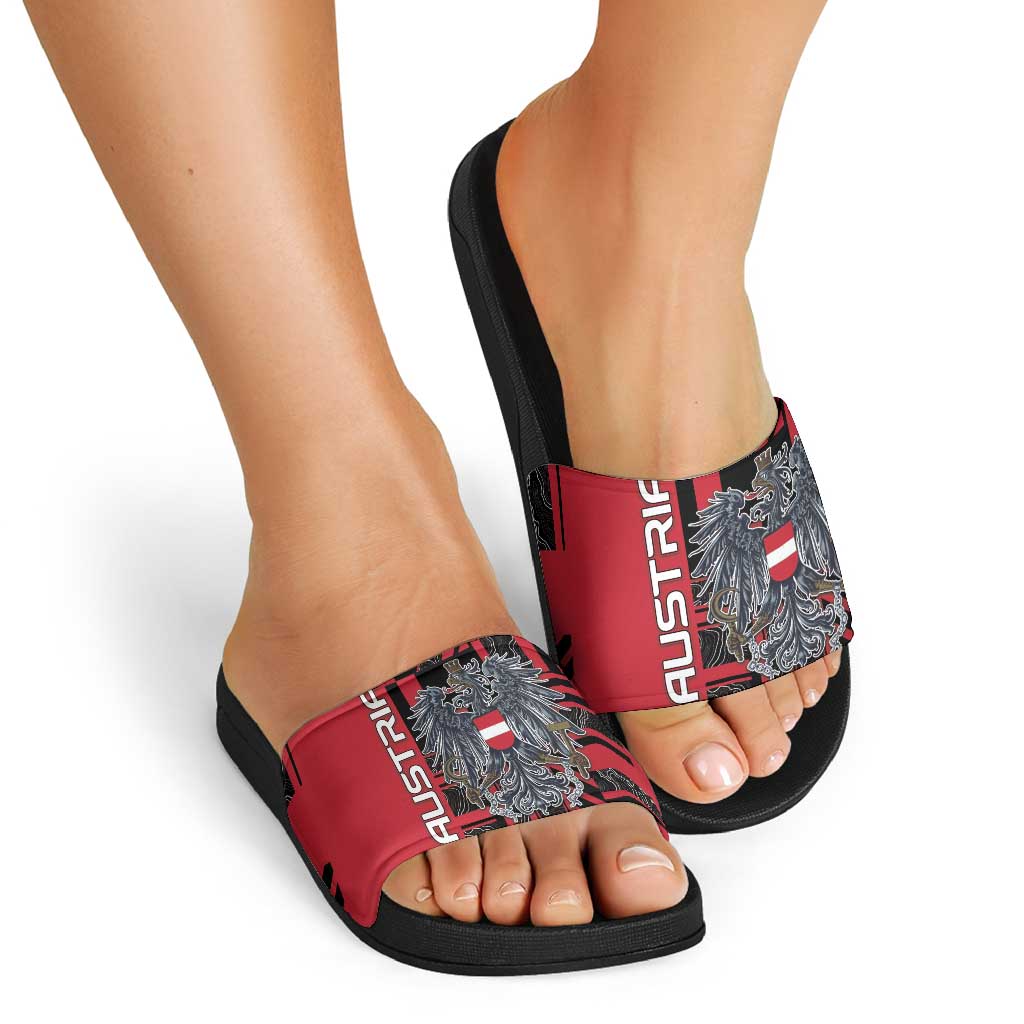 Austria Slide Sandals Black Eagle Badge With Patterns DT05