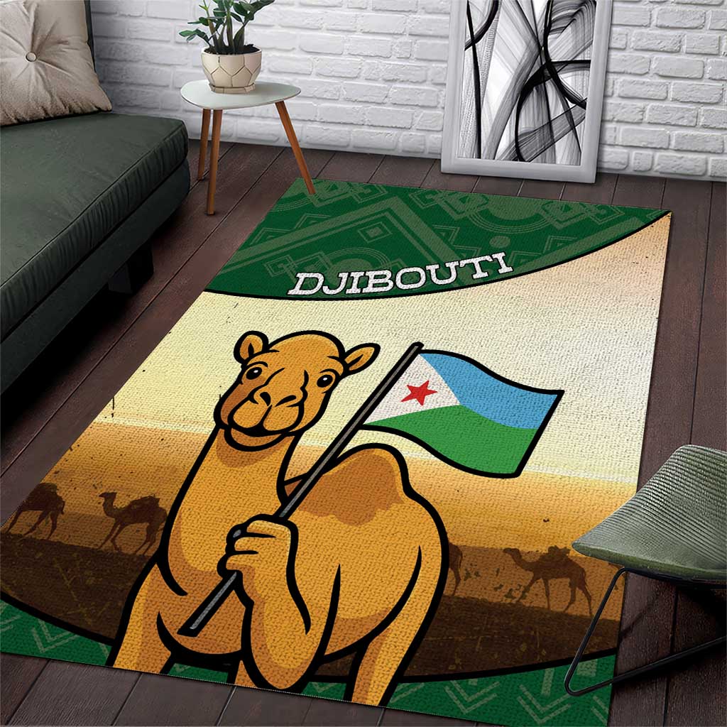African Djibouti Area Rug Camel Holding Jabuuti Flag DT05