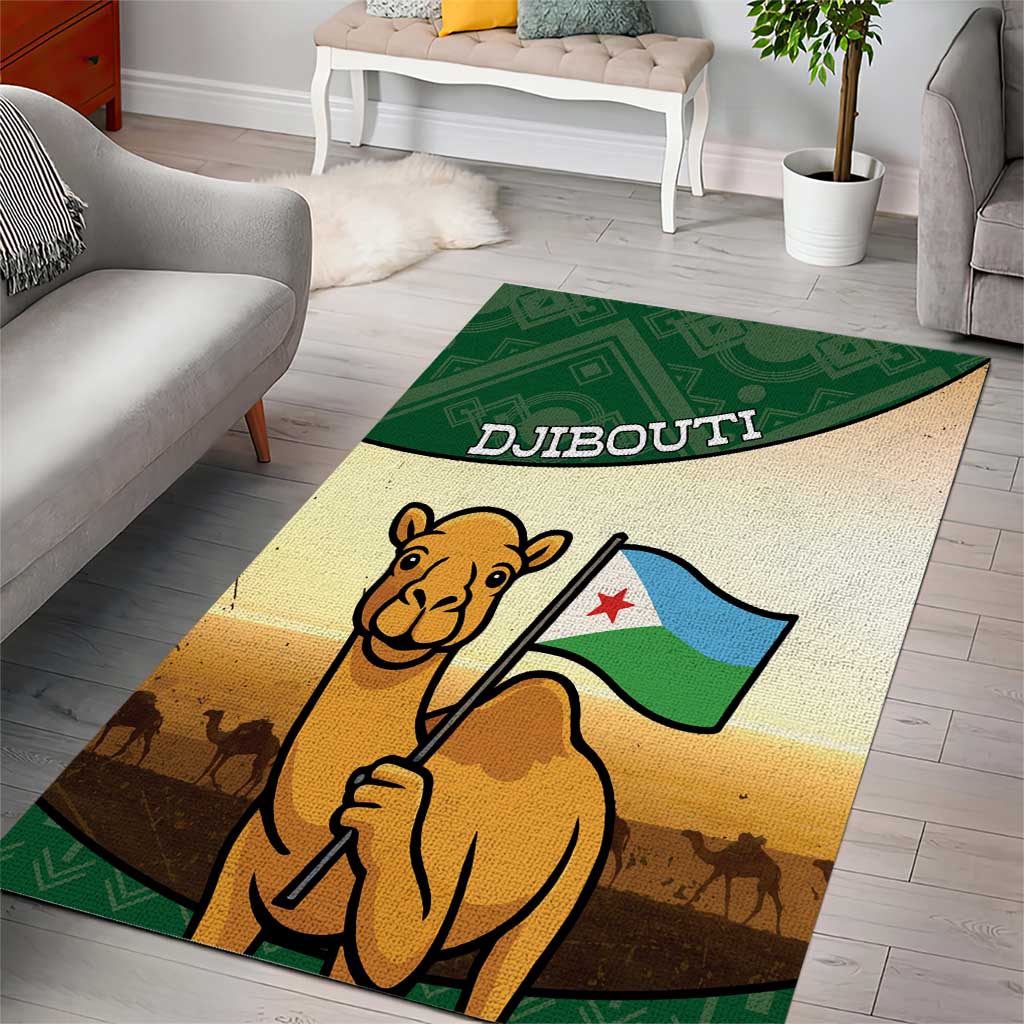 African Djibouti Area Rug Camel Holding Jabuuti Flag DT05