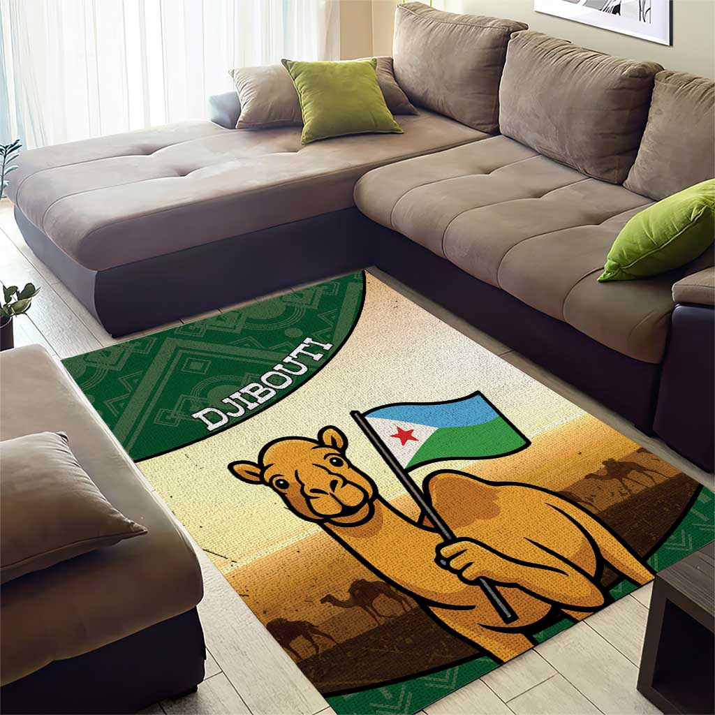 African Djibouti Area Rug Camel Holding Jabuuti Flag DT05