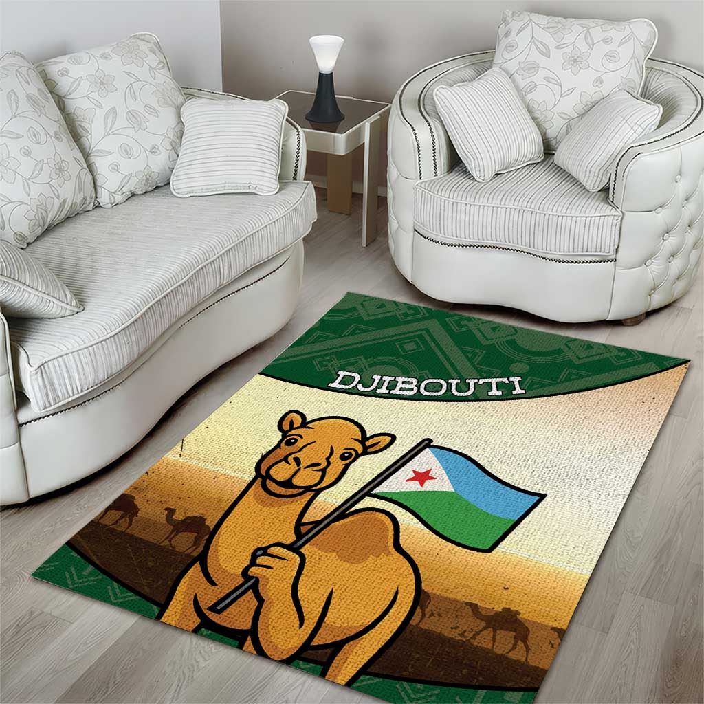 African Djibouti Area Rug Camel Holding Jabuuti Flag DT05