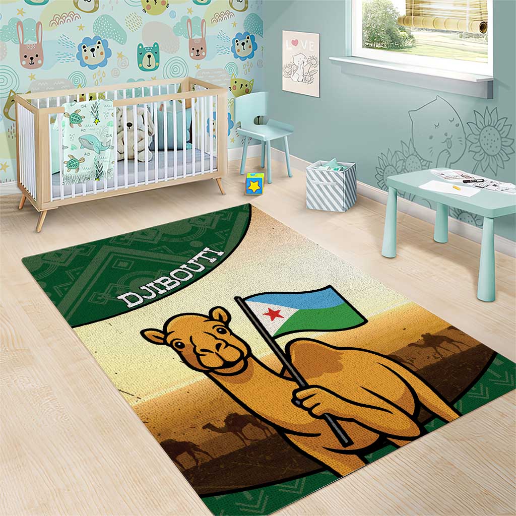 African Djibouti Area Rug Camel Holding Jabuuti Flag DT05