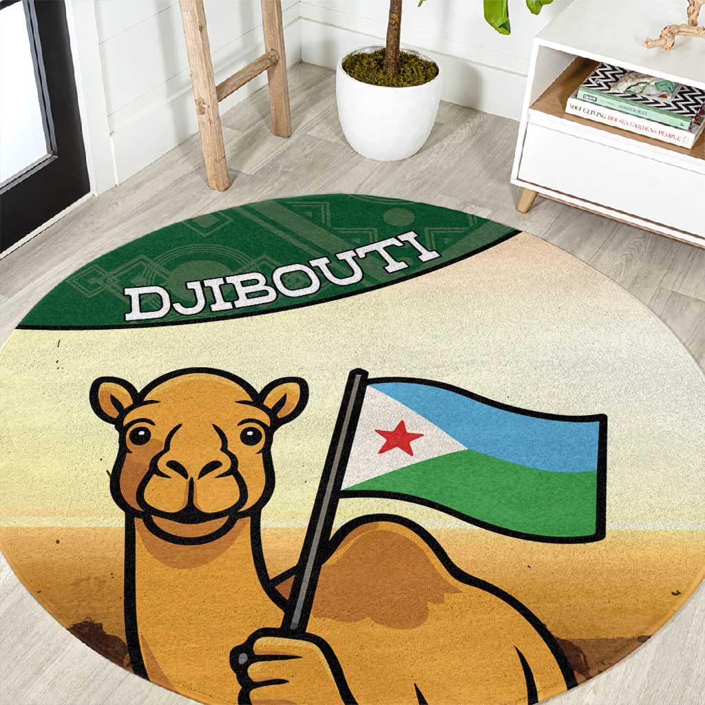 African Djibouti Round Carpet Camel Holding Jabuuti Flag DT05