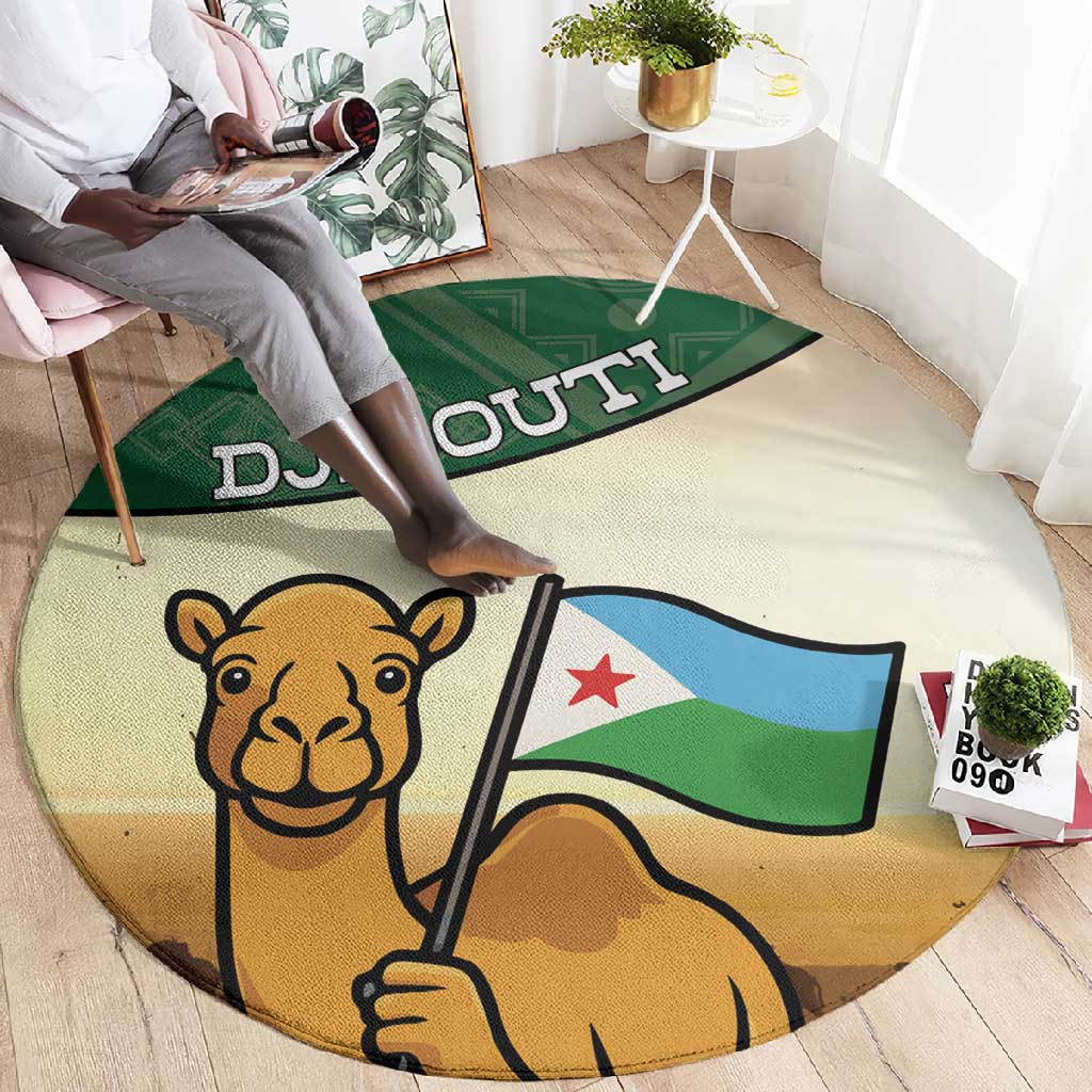African Djibouti Round Carpet Camel Holding Jabuuti Flag DT05
