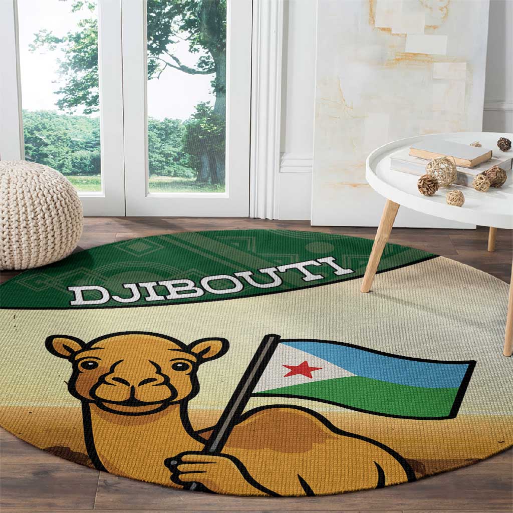 African Djibouti Round Carpet Camel Holding Jabuuti Flag DT05