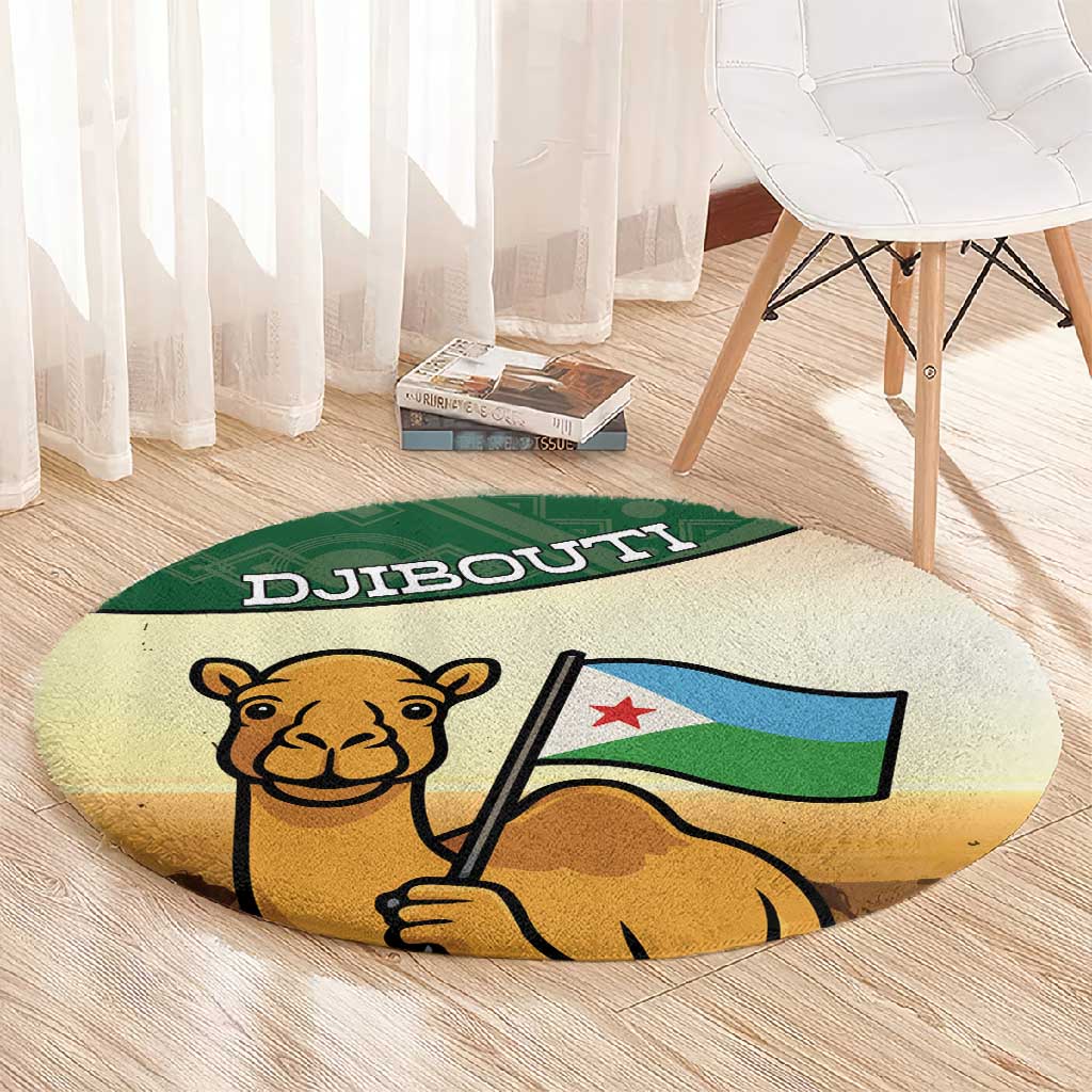 African Djibouti Round Carpet Camel Holding Jabuuti Flag DT05