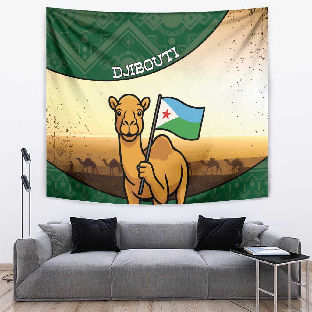 African Djibouti Tapestry Camel Holding Jabuuti Flag DT05