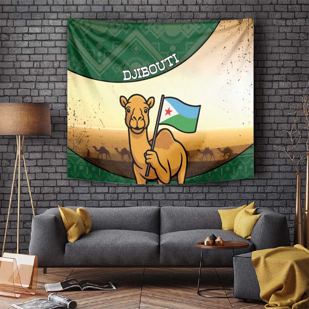 African Djibouti Tapestry Camel Holding Jabuuti Flag DT05