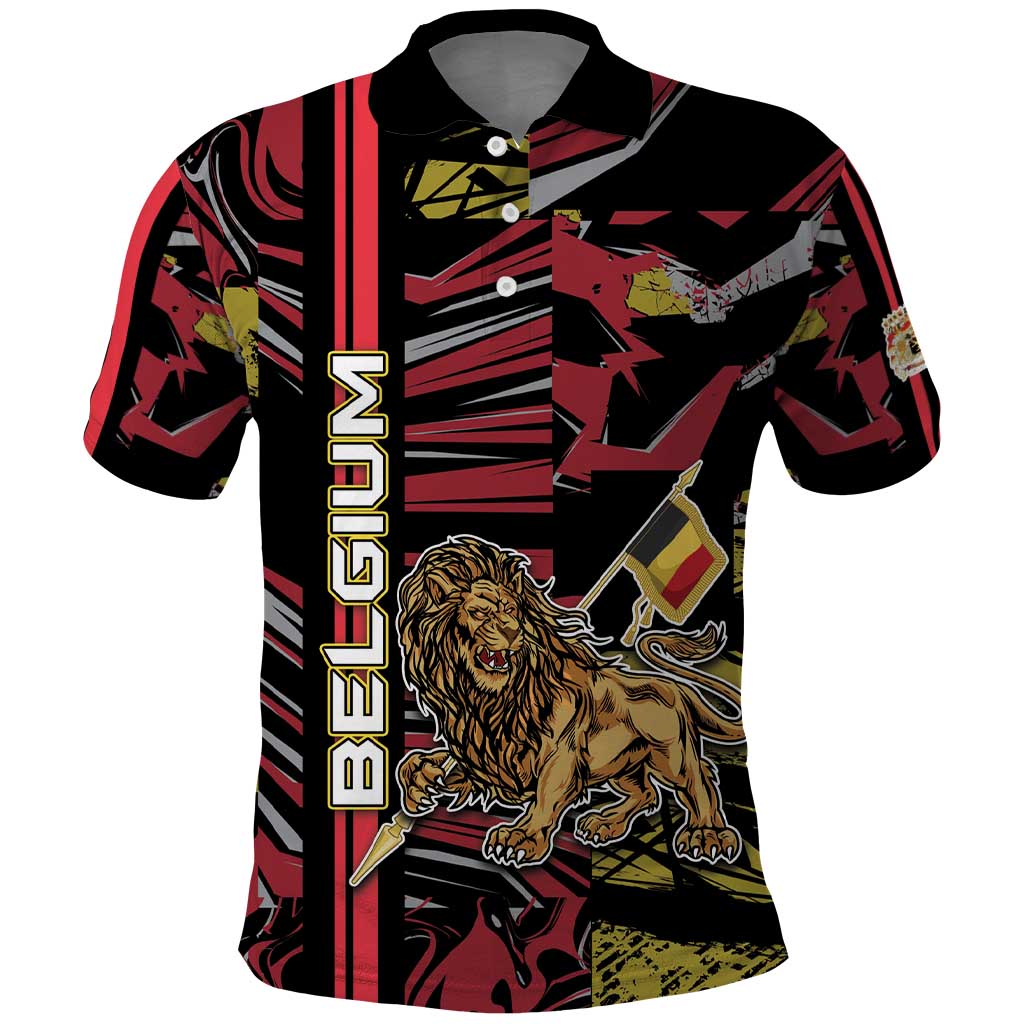 Personalized Belgium Polo Shirt Lion Holding Flag DT05