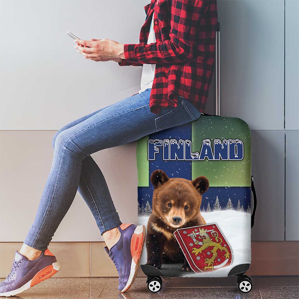 Finland Luggage Cover Brown Bear With Symbol Under The Aurora Sky DT05