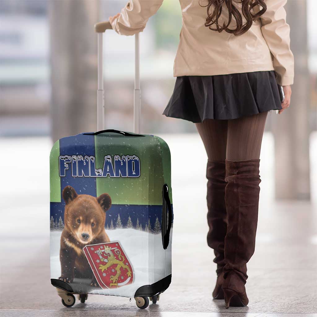 Finland Luggage Cover Brown Bear With Symbol Under The Aurora Sky DT05