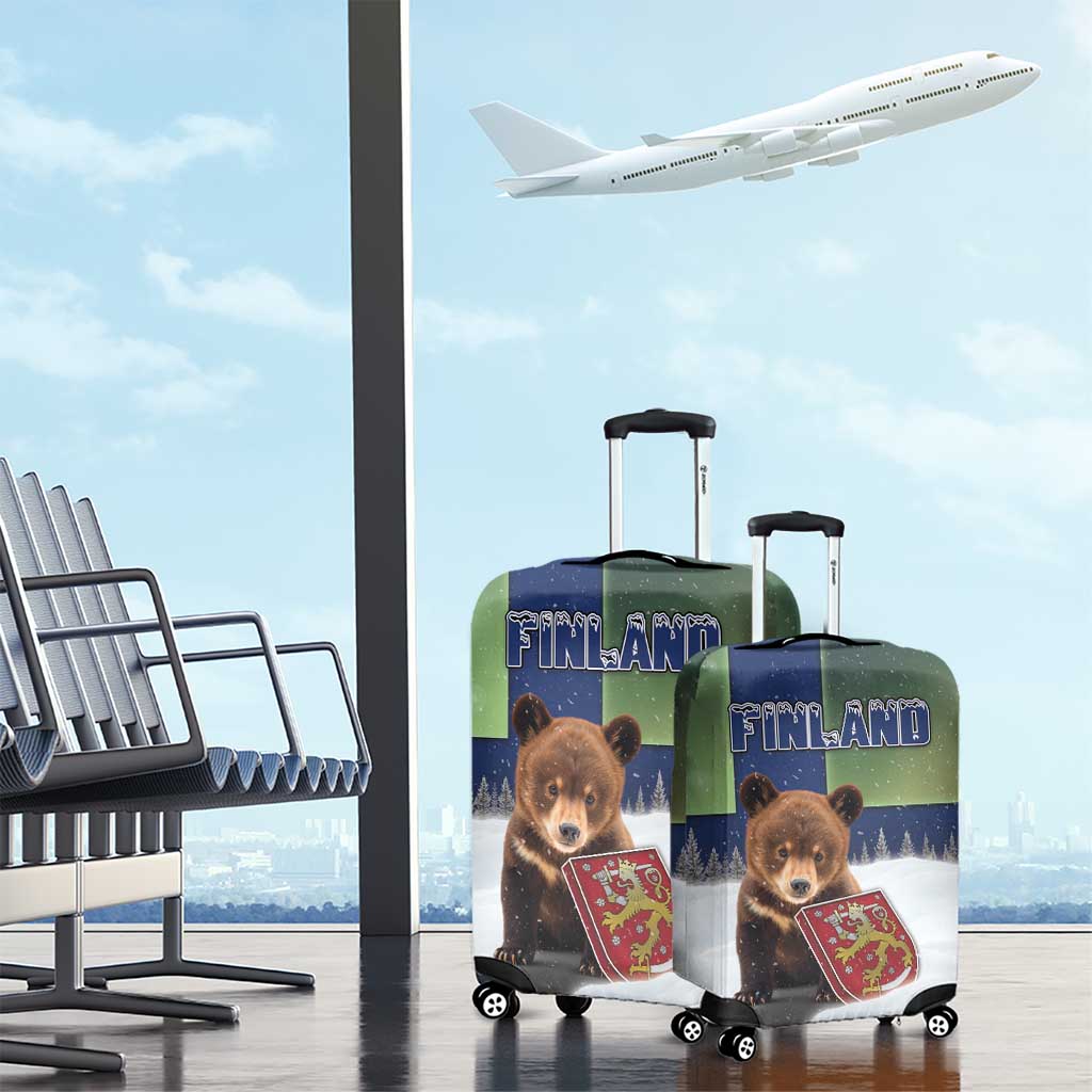 Finland Luggage Cover Brown Bear With Symbol Under The Aurora Sky DT05