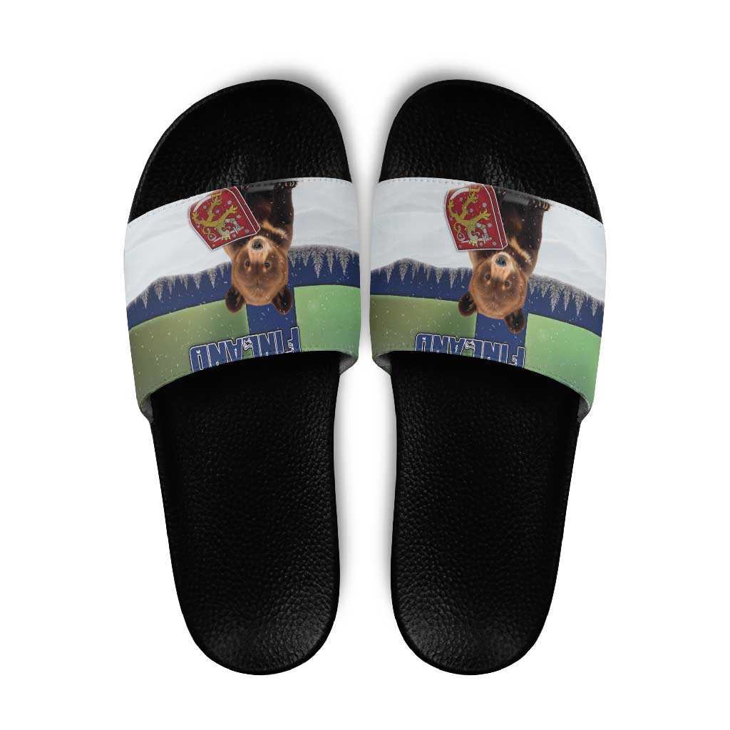 Finland Slide Sandals Brown Bear With Symbol Under The Aurora Sky DT05