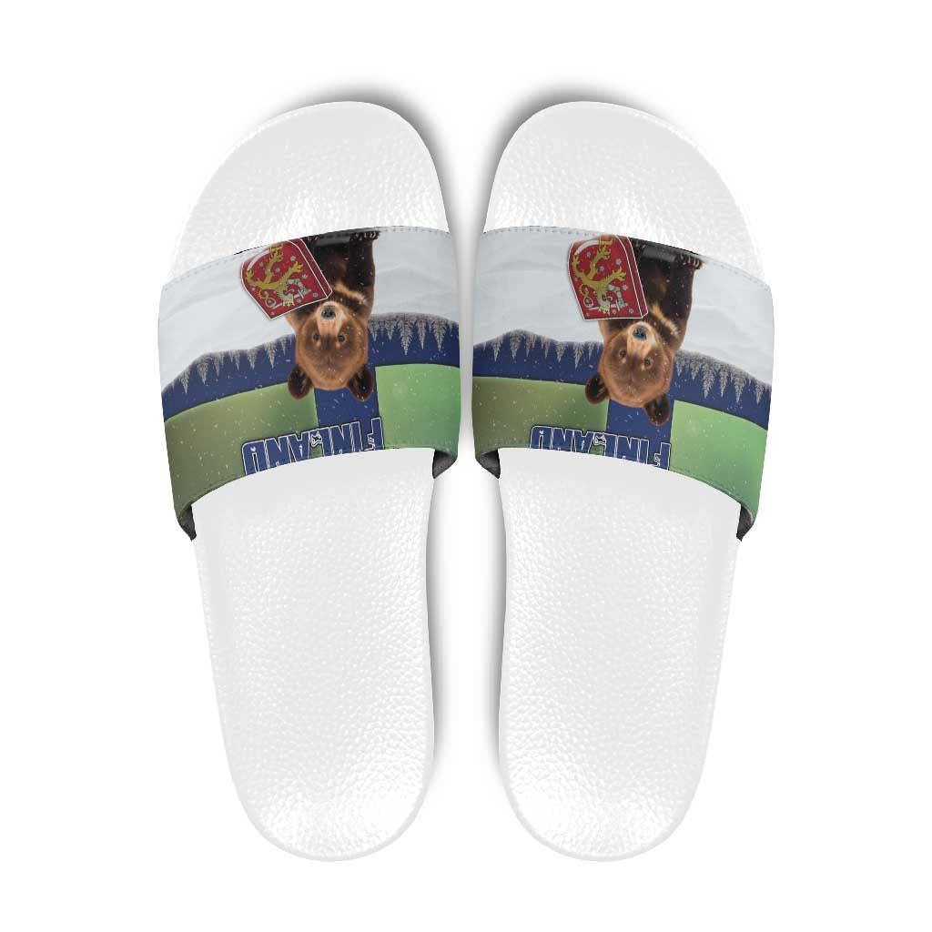 Finland Slide Sandals Brown Bear With Symbol Under The Aurora Sky DT05