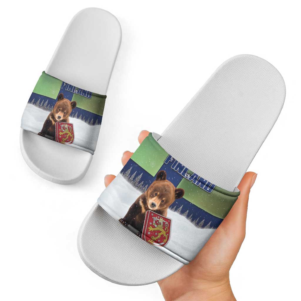 Finland Slide Sandals Brown Bear With Symbol Under The Aurora Sky DT05