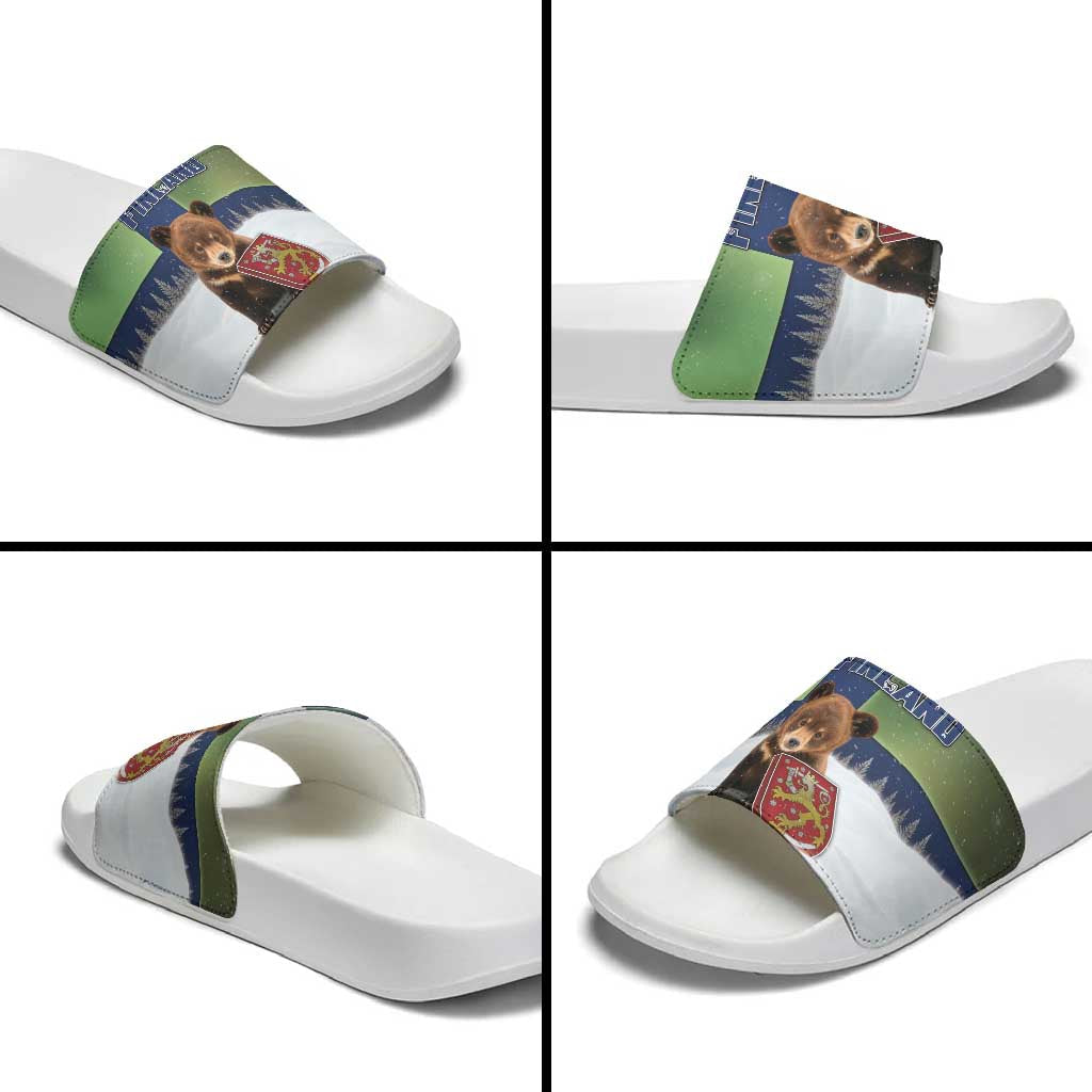Finland Slide Sandals Brown Bear With Symbol Under The Aurora Sky DT05