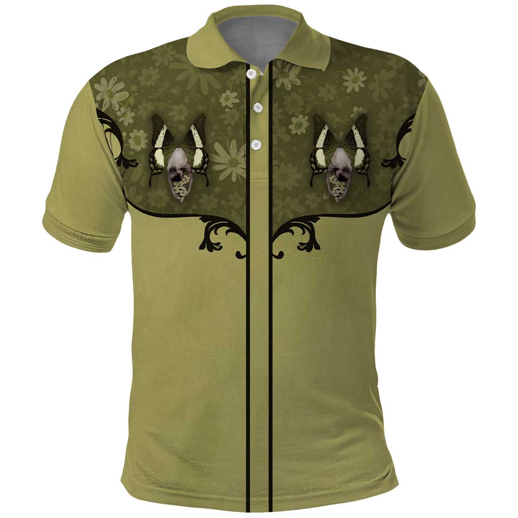 Western Gothic Yoke Polo Shirt Retro Butterfly With Daisy Garden DT05