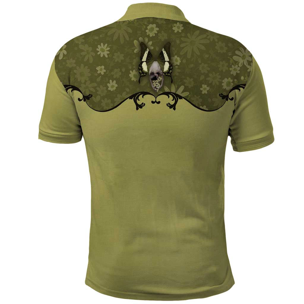 Western Gothic Yoke Polo Shirt Retro Butterfly With Daisy Garden DT05