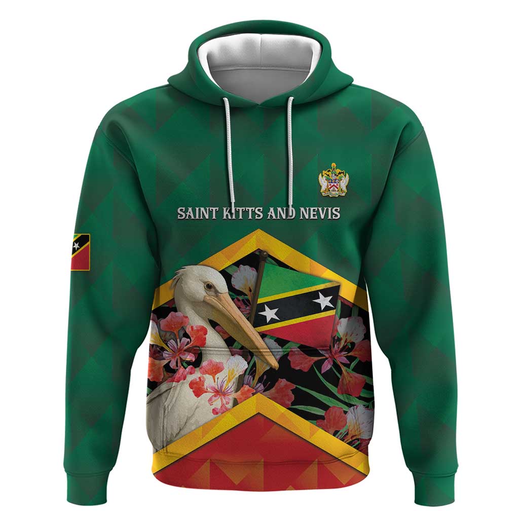 Personalized Saint Kitts and Nevis Hoodie Pelican With Poinciana Flowers DT05