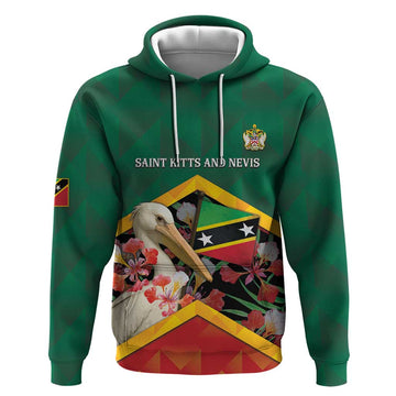Personalized Saint Kitts and Nevis Hoodie Pelican With Poinciana Flowers DT05