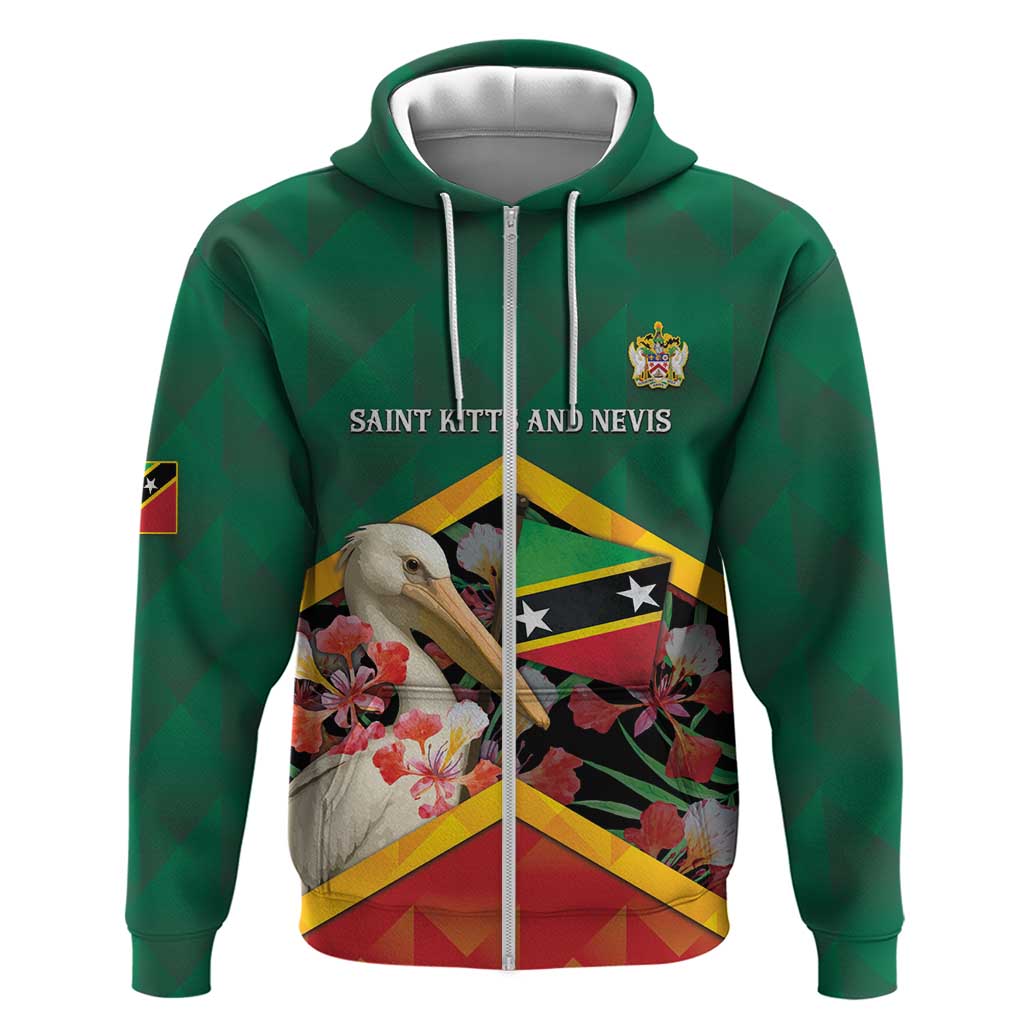 Personalized Saint Kitts and Nevis Hoodie Pelican With Poinciana Flowers DT05